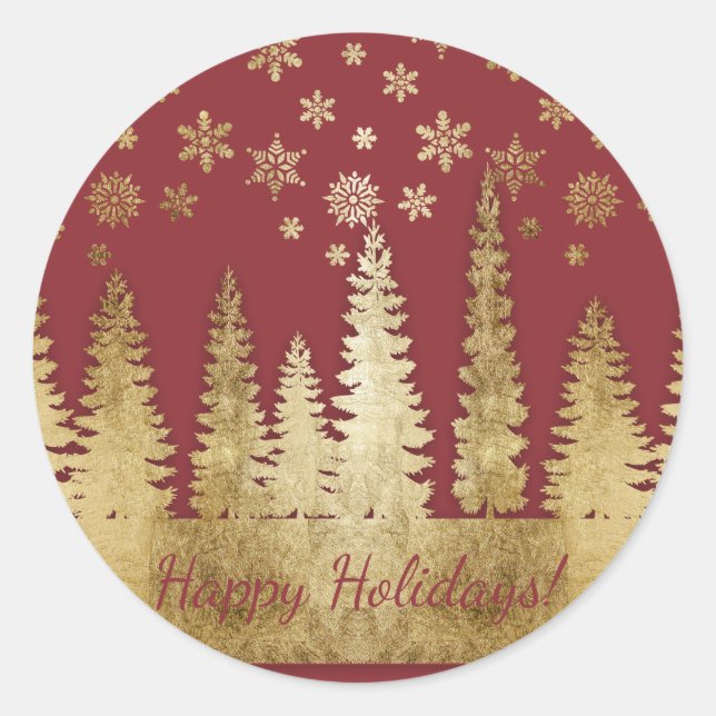 Sticker Rond Vacances Gold et Red Winter Wonderland (Devant)