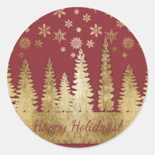 Sticker Rond Vacances Gold et Red Winter Wonderland