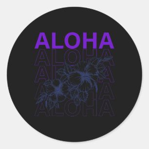Sticker Rond Vacances Hawaï Surf Plage Tropical Hibiscus