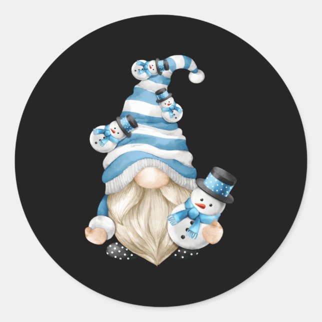 Sticker Rond Vacances Hiver Famille Gnome Avec Neige (Devant)
