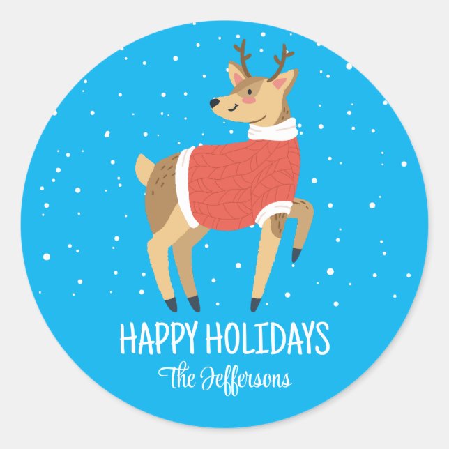 Sticker Rond Vacances hivernales de Cerf mou Animal de Noël (Devant)