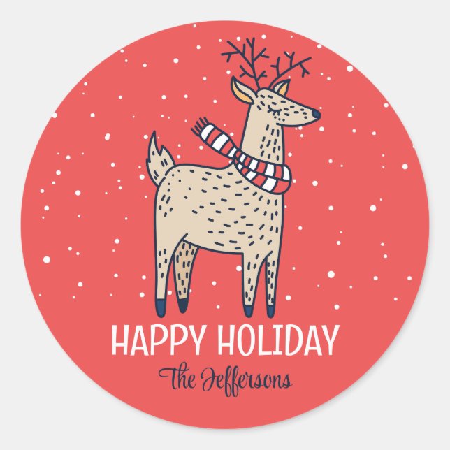 Sticker Rond Vacances hivernales de Cerf mou Animal de Noël (Devant)