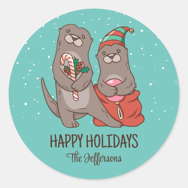 Sticker Rond Vacances hivernales de Noël animal neige (Devant)