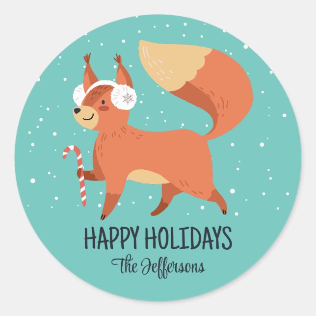 Sticker Rond Vacances hivernales moelleux Fox Snowy (Devant)
