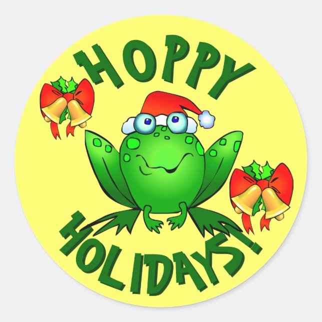Sticker Rond Vacances Hoppy Cartoon Noël Frog Bows Bells (Devant)