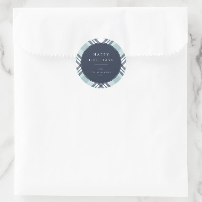 Sticker Rond Vacances Motif Plaid Bleu (Sac)