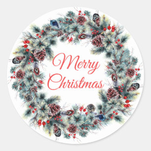 Sticker Rond Vacances Pine d'hiver cônes Noël Wreath Favoriser