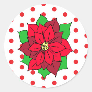 Sticker Rond Vacances rouges de Noël de poinsettia