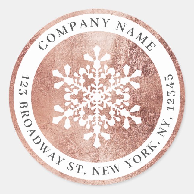 Sticker Rond Vacances snowflake rose or société retour adresse (Devant)