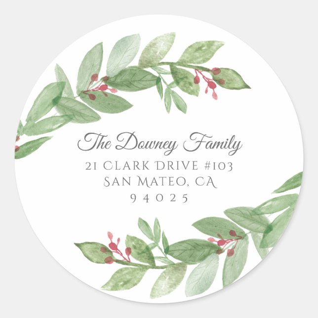 Sticker Rond Vacances verdure feuilles et baies Retour Adresse (Devant)