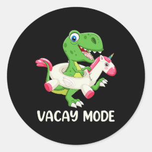Sticker Rond Vacay Mode Famille Plage Vacances Cute Dinosaur