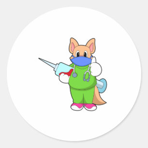 Sticker Rond Vaccination au chat avec seringue