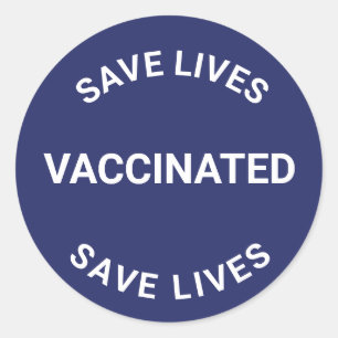 Sticker Rond Vacciné, sauver des vies bleu marine blanc