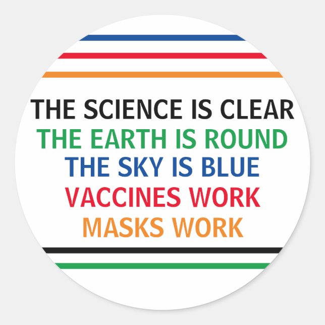 Sticker Rond Vaccins Travail Masques Travail Preuves Scientifiq (Devant)