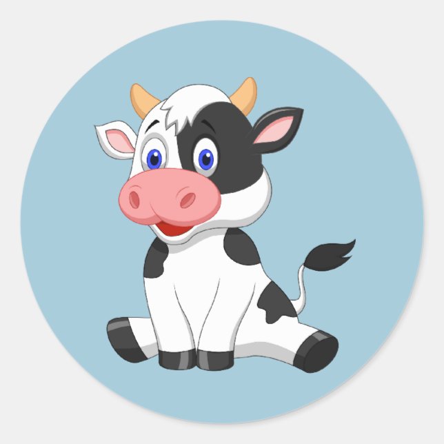 Sticker Rond Vache Animée mignonne (Devant)