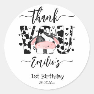 Sticker Rond Vache anniversaire vache motif merci