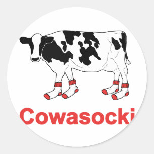 Sticker Rond Vache au lait en chaussettes - Vache Cowasocki A S