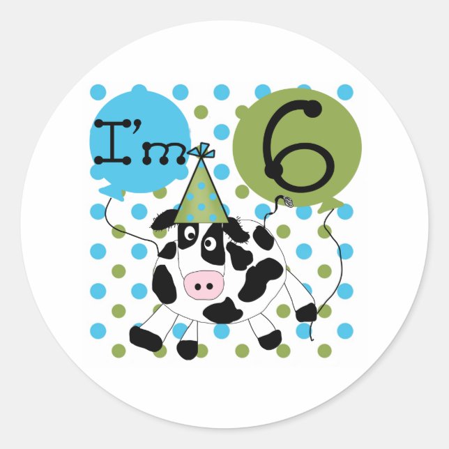 Sticker Rond Vache bleue 6e anniversaire (Devant)