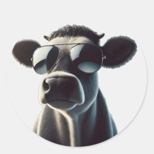 Sticker Rond Vache branchée en lunettes de soleil