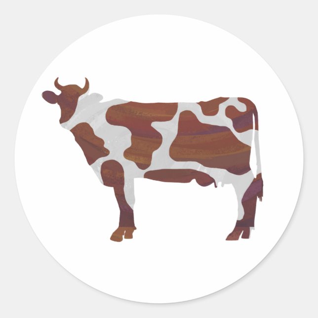 Sticker Rond Vache Brown et blanche Silhouette (Devant)