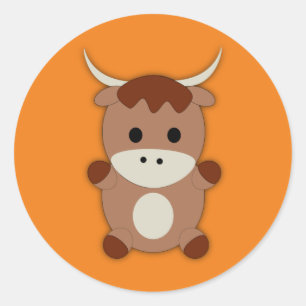 Sticker Rond Vache Brown mignonne