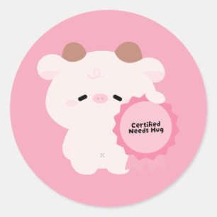 Sticker Rond Vache Certifiée Besoin D'un Câlin