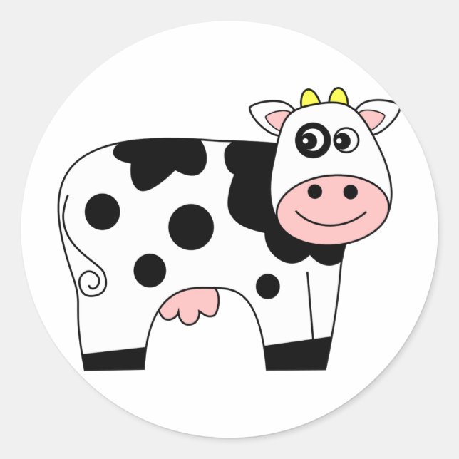 Sticker Rond Vache charmante au dessin (Devant)