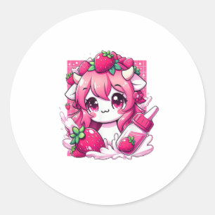 Sticker Rond Vache de fraise Kawaii Anime Lait de fraise _1
