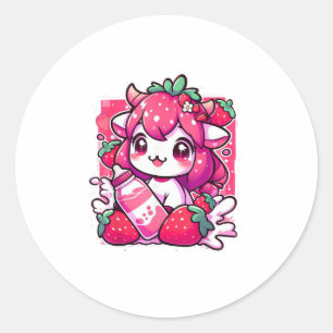 Sticker Rond Vache de fraise Kawaii Anime Lait de fraise _2_1