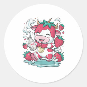 Sticker Rond Vache de fraise Kawaii Anime Lait de fraise _4