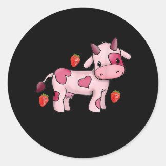 Sticker Rond Vache de fraise mignonne Vache rose