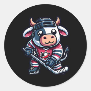 Sticker Rond Vache de hockey sur glace avec maillot à feuille d