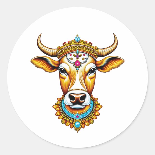 Sticker Rond Vache décorée pongée (Devant)