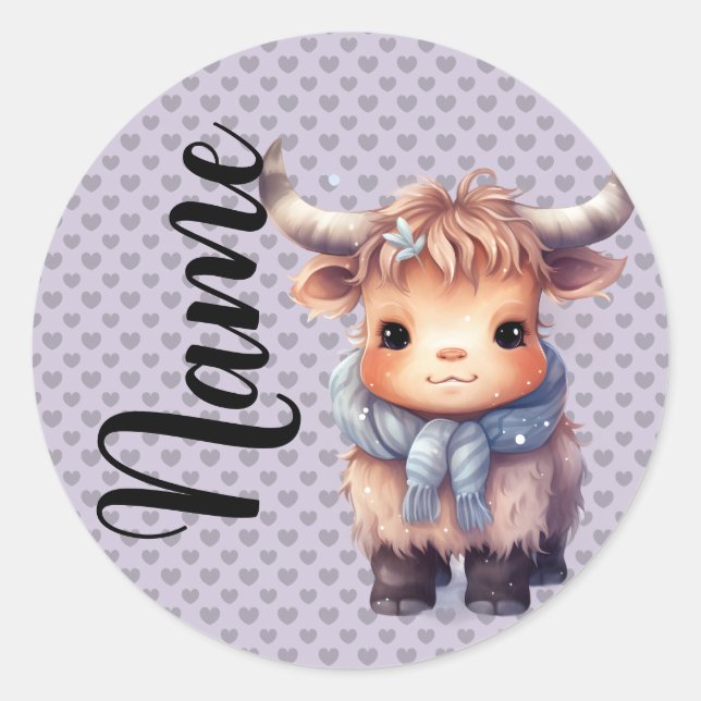 Sticker Rond Vache d'hiver douce (Devant)