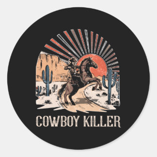 Sticker Rond Vache Er Ouest Désert Rodéo Vache Cheval