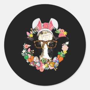 Sticker Rond Vache Lapin Oreilles Joyeux Paysan de Pâques