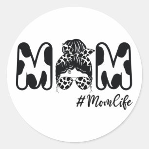 Sticker Rond Vache Maman Vie Messy Bun Mama Vache Anniversaire 