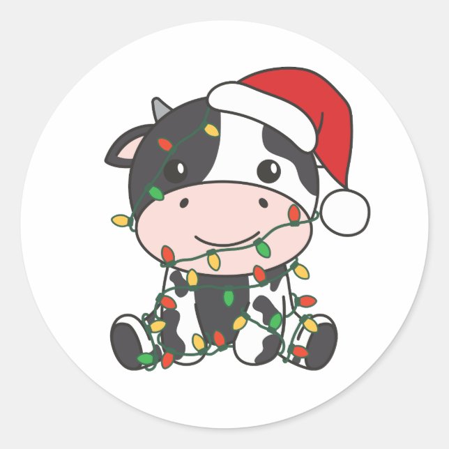 Sticker Rond Vache Noël Animaux d'hiver Vaches de vacances (Devant)