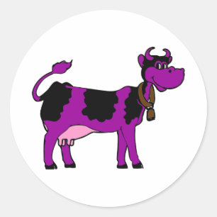 Sticker Rond Vache pourpre et noire avec tétons roses