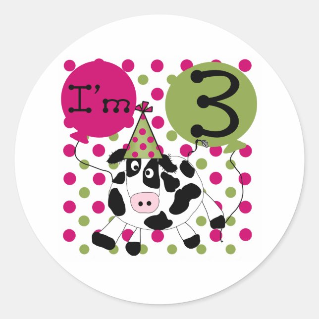 Sticker Rond Vache rose 3e anniversaire (Devant)