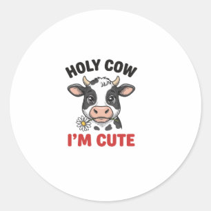 Sticker Rond Vache sacrée je suis mignon Gravure vintage de vac