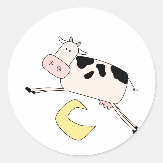 Sticker Rond Vache saute sur la lune T-shirts et cadeaux (Devant)