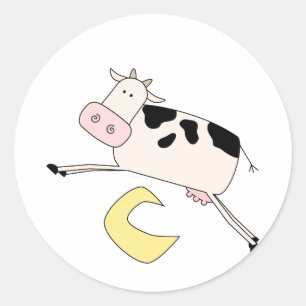 Sticker Rond Vache saute sur la lune T-shirts et cadeaux