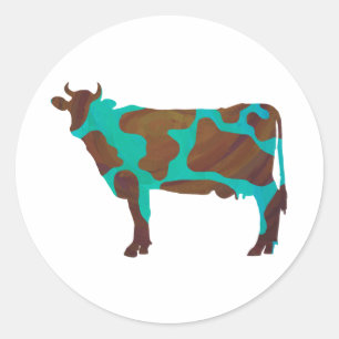 Sticker Rond Vache Silhouette Brown et Turquoise
