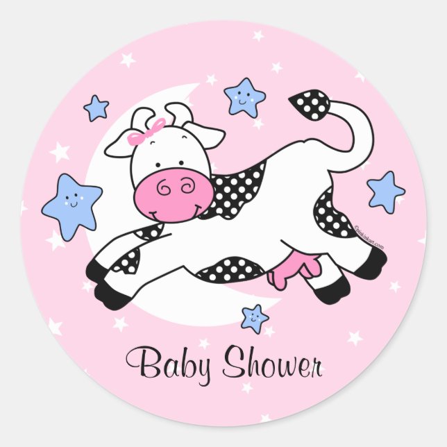 Sticker Rond Vache sur lune bébé (Devant)