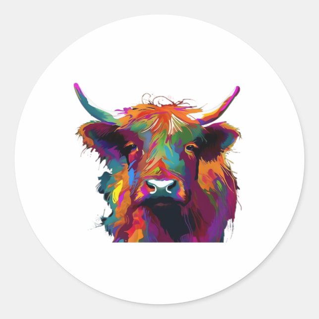 Sticker Rond Vache, vache, vache, art de la vache des hautes te (Devant)