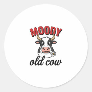 Sticker Rond Vache Vieille Humeur Vintage Dessin de T-shirt de