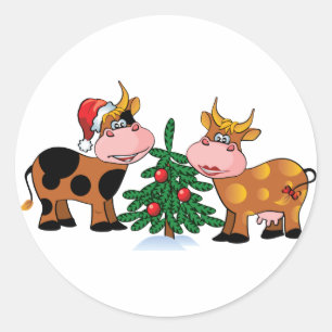Sticker Rond Vaches de Noël