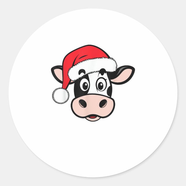 Sticker Rond Vaches de Noël Père Noël mignonne Noël Heifer Fill (Devant)