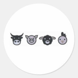 Sticker Rond vaches porc poulet mouton